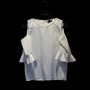 Topshop White Cold Shoulder Ruffle Sleeve‎ Blouse Women's Size 8